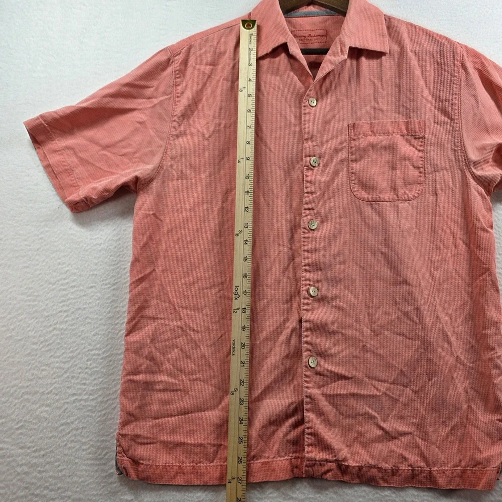 Tommy Bahama Mens M Coral Pink 100% Silk‎ Short Sleeve Camp Shirt 163-T311915